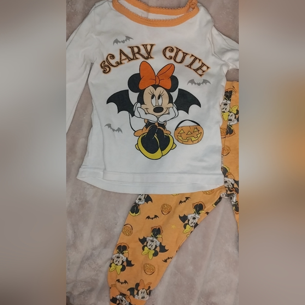 Disney Girls White & Orange Minnie Mouse Halloween Pajama Set